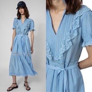 NWT | Zadig & Voltaire Ronelo Tomboy Short Sleeve Midi Dress Oxford Blue Large